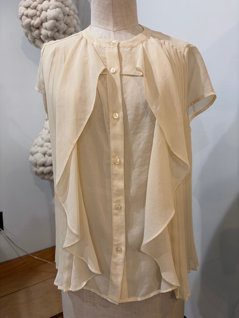 See by Chloe Cream Pleated Cape Overlay Button Front Blouse